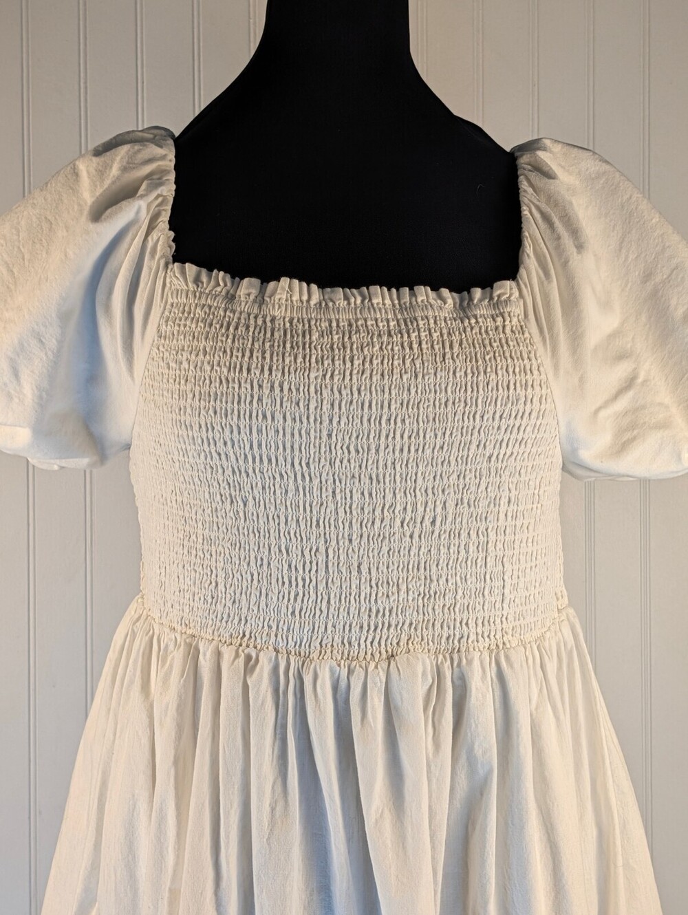 Rachel Zoe White Smocked Puff Sleeve Cottage Midi Dress Floral Embroidery 14 - Picture 2 of 9